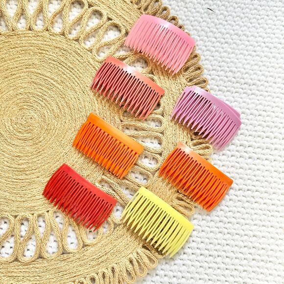 Vintage Unmarked Warm Tones Red Pink Orange Yellow Side Hair Comb Lot of 14 - Picture 2 of 4